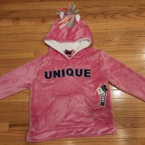 NWT dELiA*s Unicorn Sequined Pink Hooded Soft Fluffy Pajama Lounge Pullover